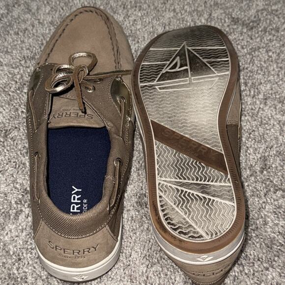 SPERRY Top-Sider memory foam women’s size 9.5 slip on tan gold glitter accents - Picture 8 of 11